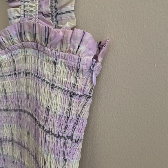 GANNI Seersucker Smocked Check Dress - Picture 6 of 10